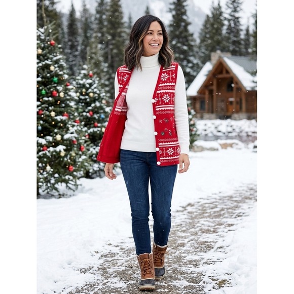 Laura Scott Sweaters - Laura Scott Red Fair Isle Christmas Sweater Vest Womens XL Holiday Candy Cane